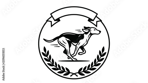 Obraz na płótnie Circular dog racing emblem with banner ribbon