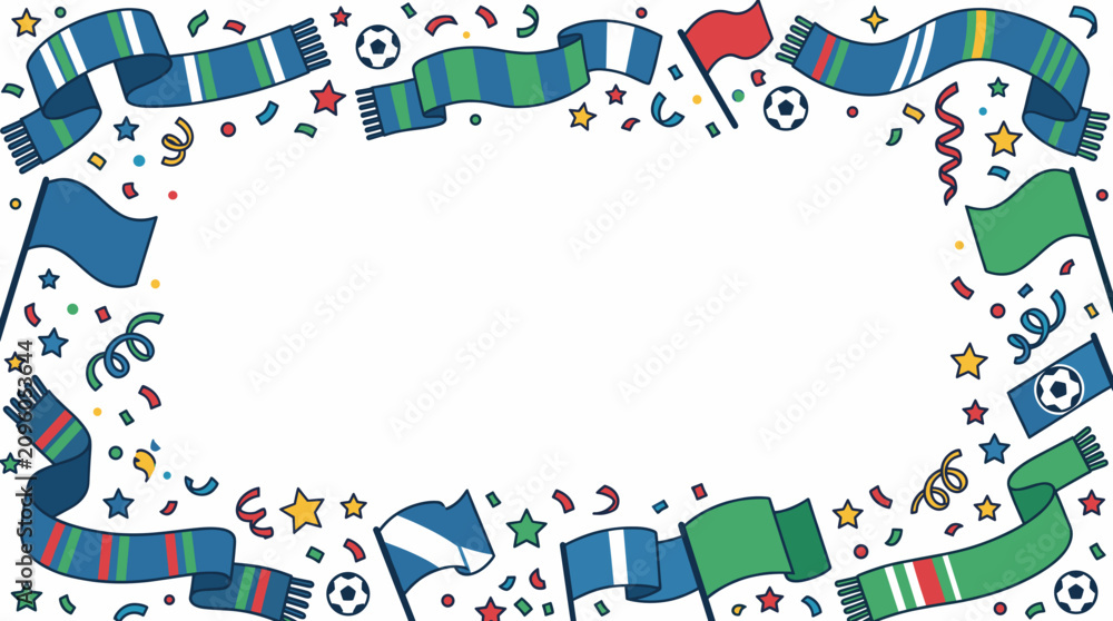 Obraz premium Soccer Fan Celebration Frame with Scarves Flags Confetti and Stars
