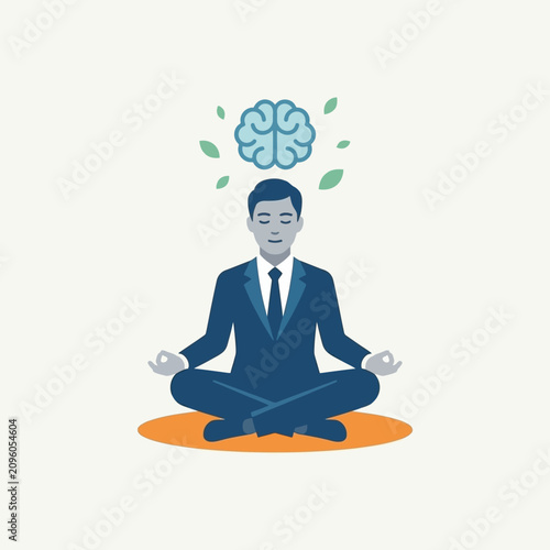 Cuadro en lienzo Businessman meditating in lotus position for mental health and mindfulness at wo