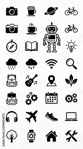 Modern Icons Set: Technology, Travel, Lifestyle, and Business Symbols