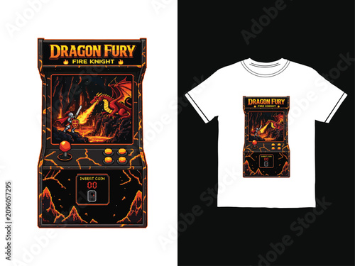 Photos Arcade game dragon fury on t-shirt and machine