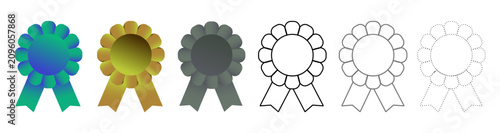 Photos Colorful rosette award ribbons in various styles and colors including blue green