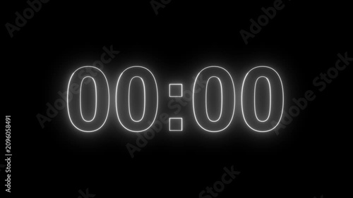 Digital neon countdown clock showing five second remaining on a black background for use in sports competitions gaming events or video productions.
