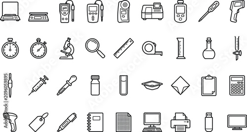Fotografie Laboratory measuring and electronic devices vector icons with laboratory