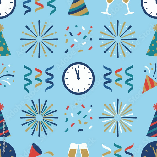 Photography Festive New Year Eve party elements create a cheerful seamless pattern