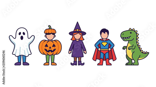 Foto Playful cartoon characters in a variety of imaginative costumes for dress-up fun