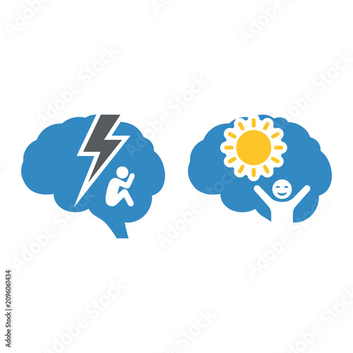 Photos Illustration comparing a depressed brain with a happy and healthy brain