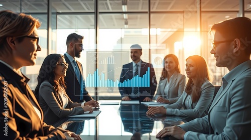 Business Professionals Artificial Intelligence AI Technology Data Analytics Machine Learning Corporate Office Teamwork Collaboration Digital Dashboard Modern Workplace