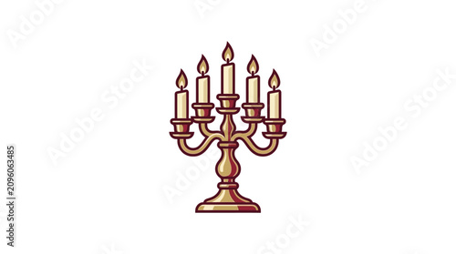 Принти на полотні A classic golden candelabra with five lit candles glowing brightly