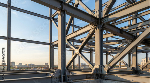 Schilderij op canvas Steel beam structure of building under construction