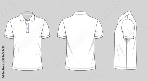 Foto White Polo Shirt Template Front Back Side Views.
