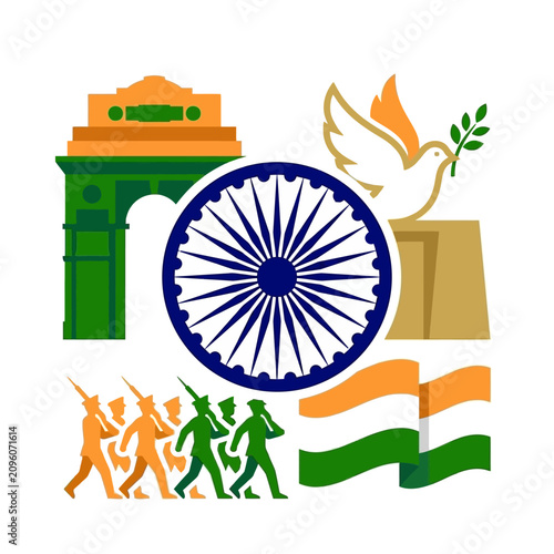 Vector illustration of Indian national symbols for Republic Day