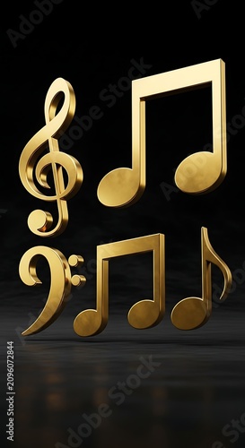 Golden Music Notes and Clefs Arranged on Dark Studio Background