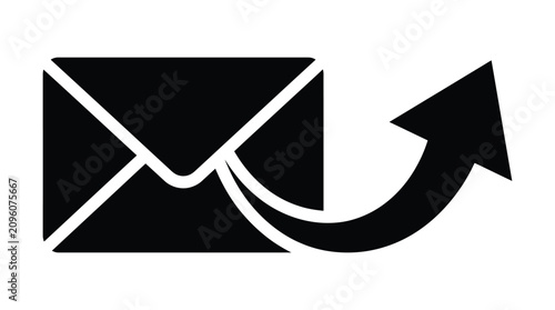 Foto Email reply icon with curved arrow black silhouette on white background