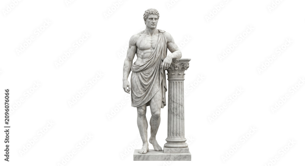 Obraz premium Ancient Greek marble statue of a muscular man leaning on a Corinthian column