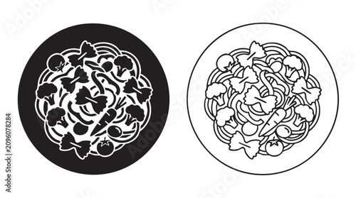 Fotografie pasta primavera black silhouette with line art vector icon featuring food, illus