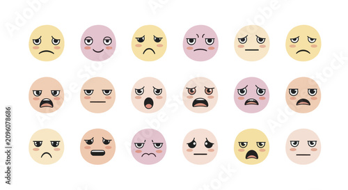 Tableau sur toile Collection of Sad and Worried Emoji Faces.