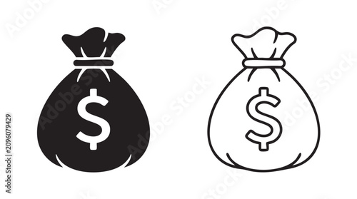 Bild auf Leinwand black silhouette with line art vector icon of money bags featuring bag, dollar,