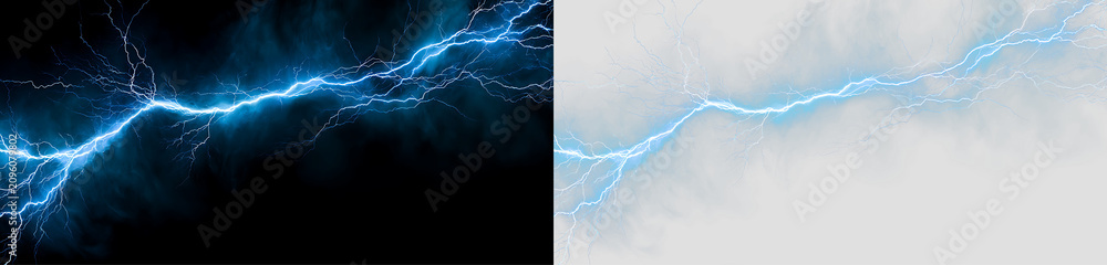 Fototapeta premium Radiant Blue Thunderbolt with Dynamic Energy Effect PNG