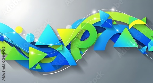 Colorful Abstract Geometric Shapes Arranged in Dynamic Curved Composition
