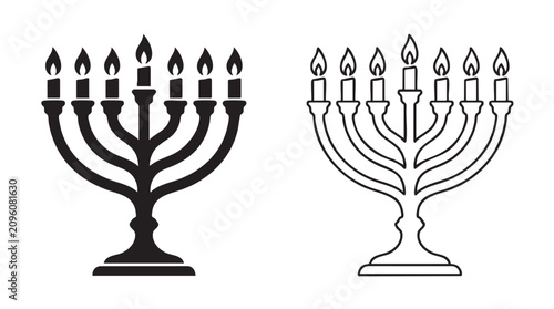 Фотография menorah with candles black silhouette line art vector icon black silhouette with