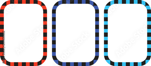 Three oval frames with striped borders blue black