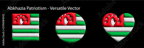 Vászonkép Abkhazia Flag Icons Set in Square Circle and Heart Shapes on Dark Background