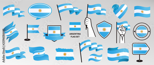 Argentina Flag Set in Different Styles, Vector Design Elements