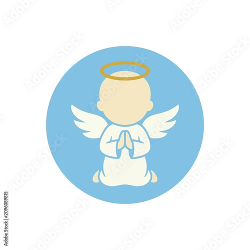 Schilderij op canvas Minimalist baby angel icon with halo and wings praying