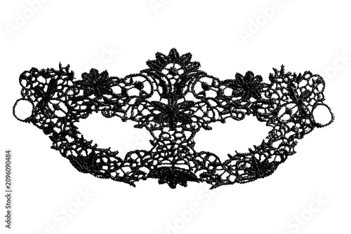 Black lace masquerade eye mask isolated on white background