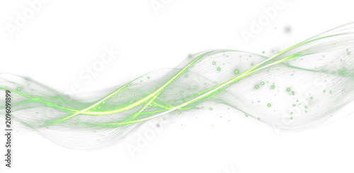 Curved green light waves with flowing glow PNG