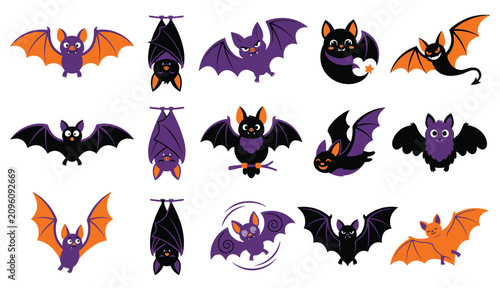 Set of cute cartoon bats for halloween decoration with halloween creature collection illustration decoration seasonal character cheerful isolated background