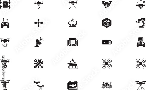 Collection of various technology and robotics icons with transparent backgrounds for digital use