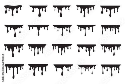 Fényképezés Set of black liquid dripping shapes and borders