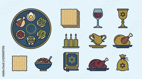 Cuadro en lienzo A collection of traditional icons for the Jewish holiday of Passover