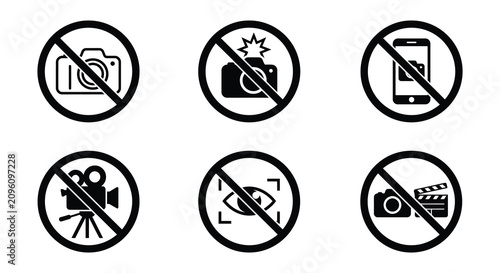 Cuadro en lienzo Prohibited photography and videography icons flat vector style on white backgrou