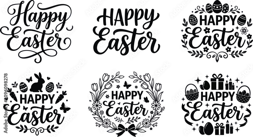 Fototapeta premium Set of happy easter hand written typography badges Vector, illustration