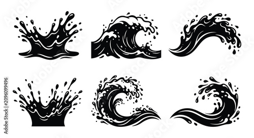 Принти на полотні Water wave collection black vector illustrations on a white background