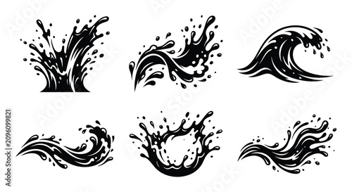 фотографія Water wave collection black vector illustrations on a white background