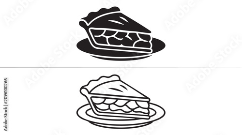 Photos pie slice illustration with black silhouette and white line art versions