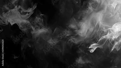 Mystical, flowing smoke patterns create an abstract, ethereal atmosphere against a stark black background, ideal for creative design.
