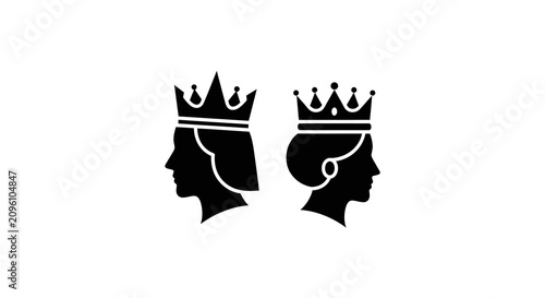 Tableau sur toile Royal headwear silhouettes of king and queen black and white silhouette