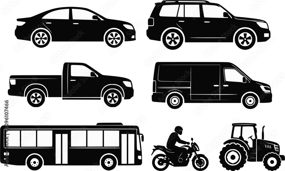 Fototapeta premium transportation icons set , silhouette vector design 