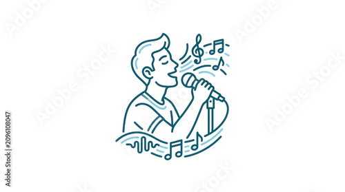 Fotografija Man singing into microphone with music.