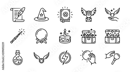 Foto Magical Icons Set: Wizardry, Fantasy, Mystery, and Enchantment Symbols