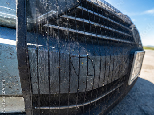 Foto Dirty radiator protective mesh of the car