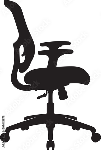 Ergonomic Office Chair Black Silhouette Isolated on White Background