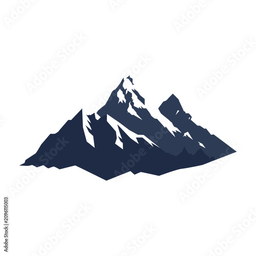 Mountains with snowy peaks stand tall as a minimalist graphic icon for various outdoor adventure themes.