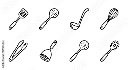Фотография Doodle Kitchen Utensils Set: Spatula, Whisk, Ladle, Tongs, Masher & More