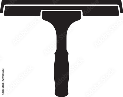Window Cleaning Squeegee Black Silhouette Isolated on White Background.